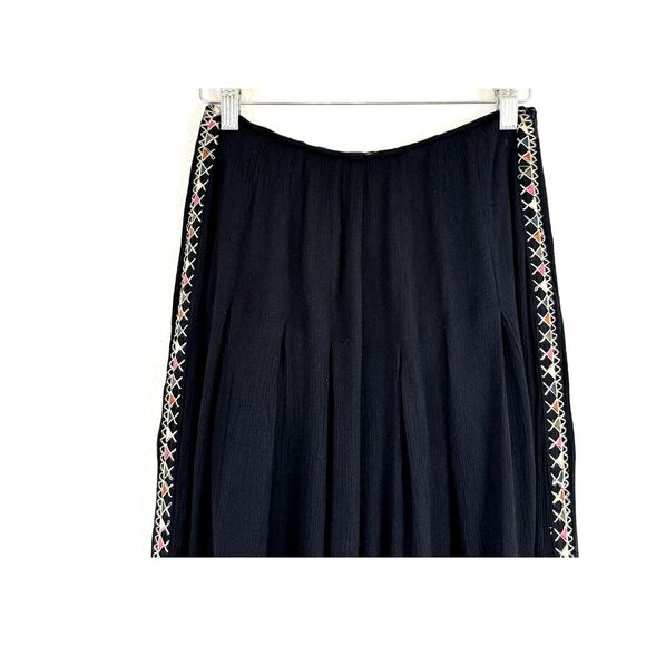 Free People Pants 2 Santoshi Black Wide Leg Embroidered Boho Hippie Gauzy Crinkl - Picture 7 of 15